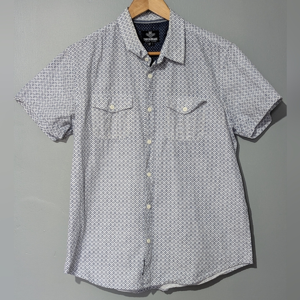 Threadbare Denim All-over Printed‎ Short Sleeve Button Up Men's L Shirt